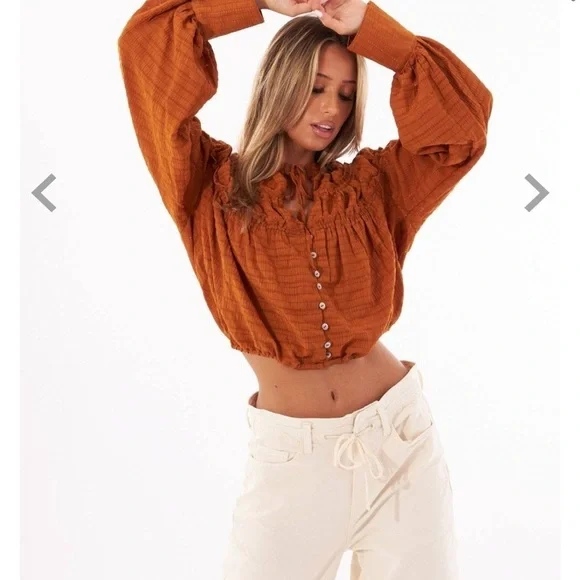 Free People Hailey Cropped Boho Ruffle Festival Blouse Top Large - Picture 14 of 14